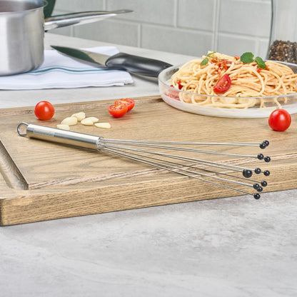 10.5 in Stainless Steel Ball Whisk - German Standard Egg Beater with Ergonomic Handle, Dishwasher Safe - Manual Mixer Cooking Whisk for Baking, Stirring, Sauces, Beating