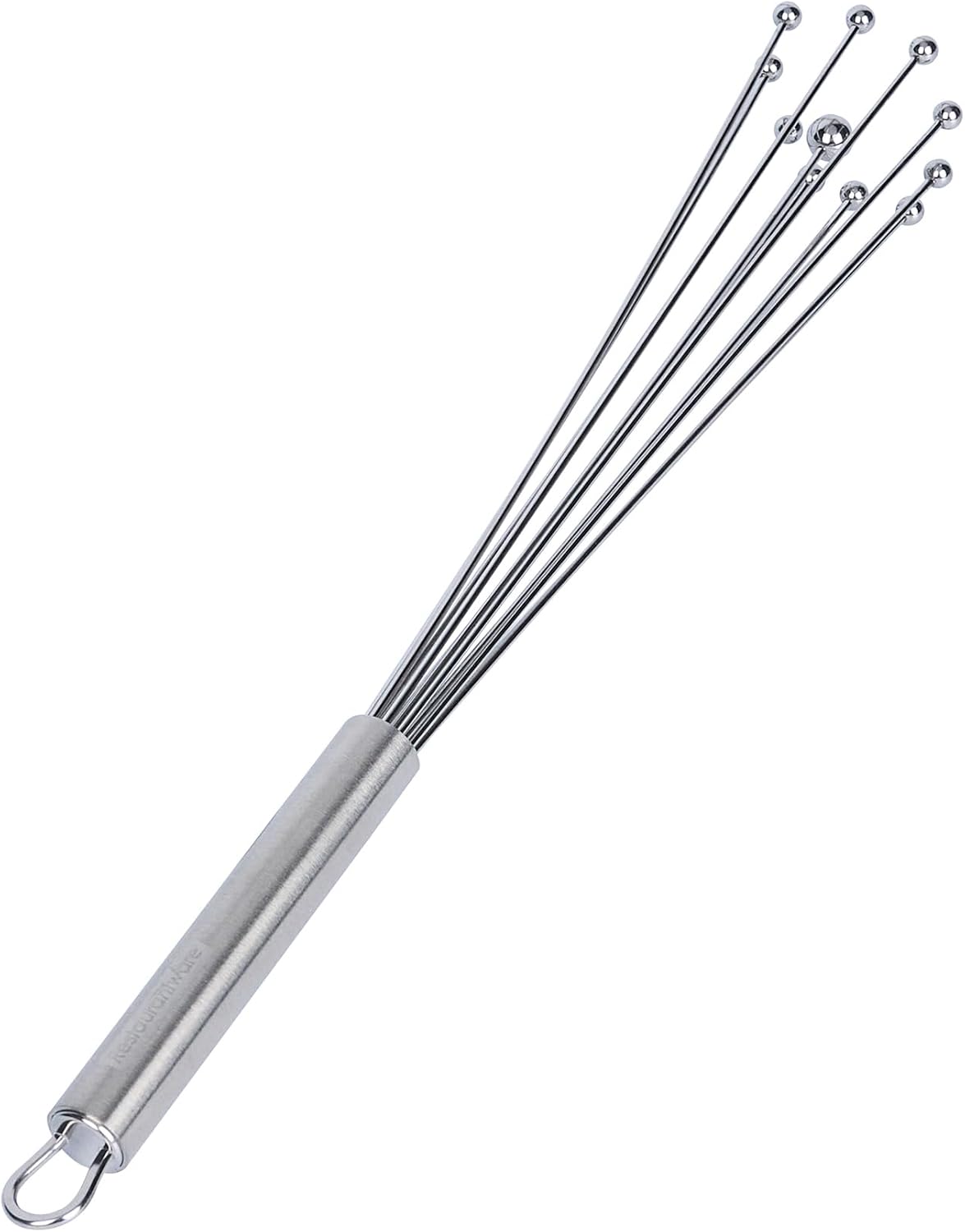 10.5 in Stainless Steel Ball Whisk - German Standard Egg Beater with Ergonomic Handle, Dishwasher Safe - Manual Mixer Cooking Whisk for Baking, Stirring, Sauces, Beating