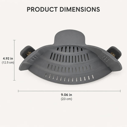 Silicone Clip-On Strainer for Pots, Grey Hands-Free Colander | Flexible grey silicone strainer, 23 x 12.5 cm, clips to cookware for draining pasta, vegetables, and meat.