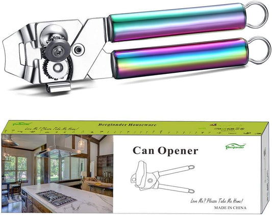 Can Opener, Stainless Steel Rainbow Handle Can Opener Hand Held, Smooth Edge Manual Can Opener, Heavy Duty (Rainbow)