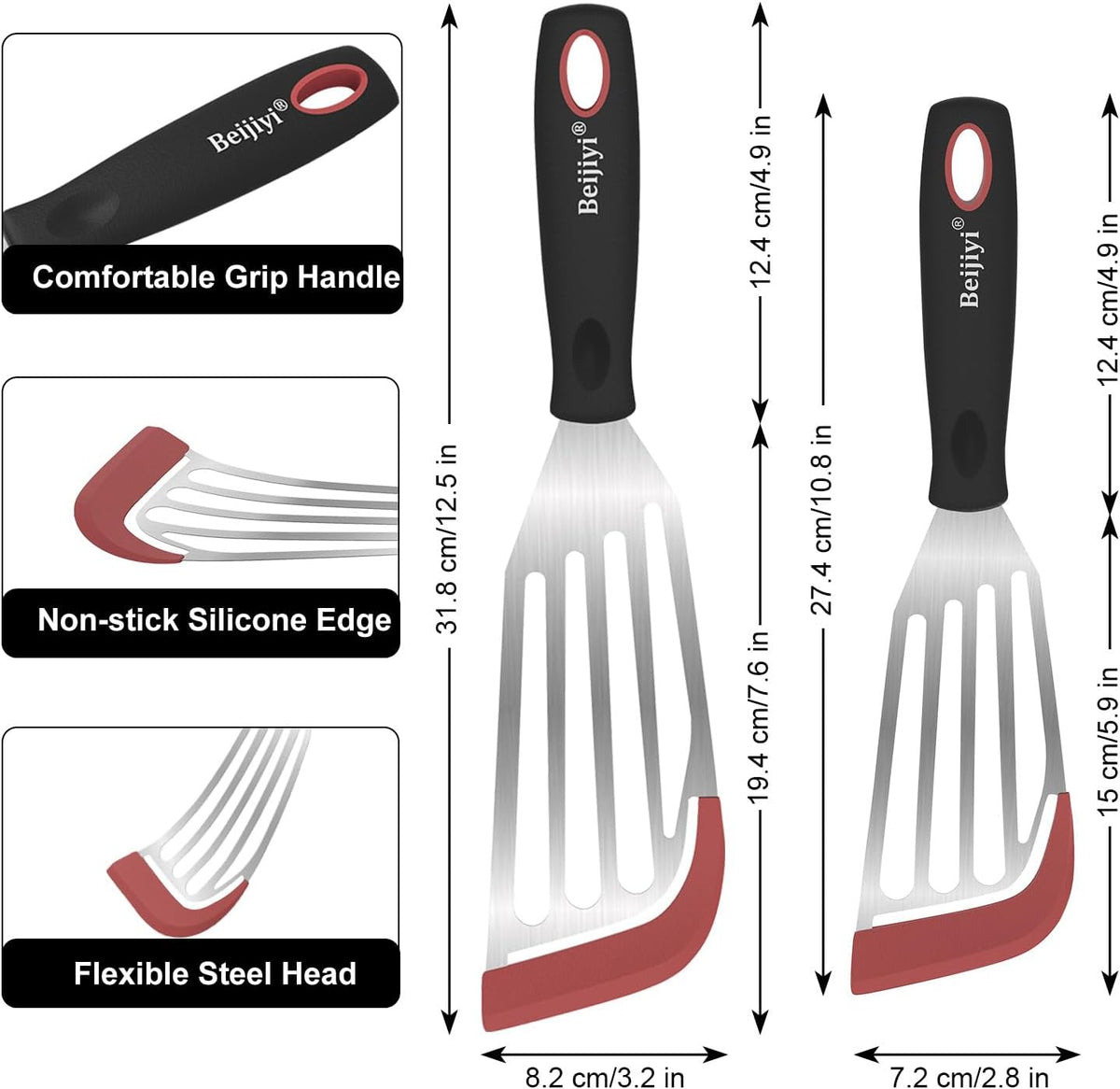 2-Piece Silicone Fish Spatula for Nonstick Cookware, Heat Resistant
