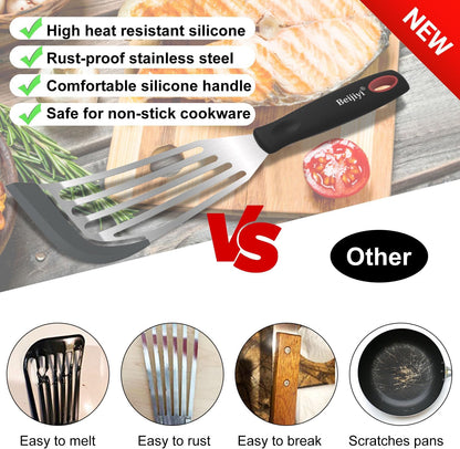 2-Piece Silicone Fish Spatula for Nonstick Cookware, Heat Resistant