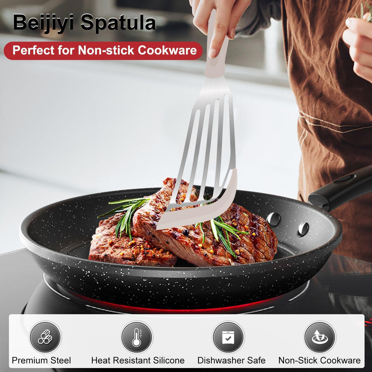 2-Piece Silicone Fish Spatula for Nonstick Cookware, Heat Resistant