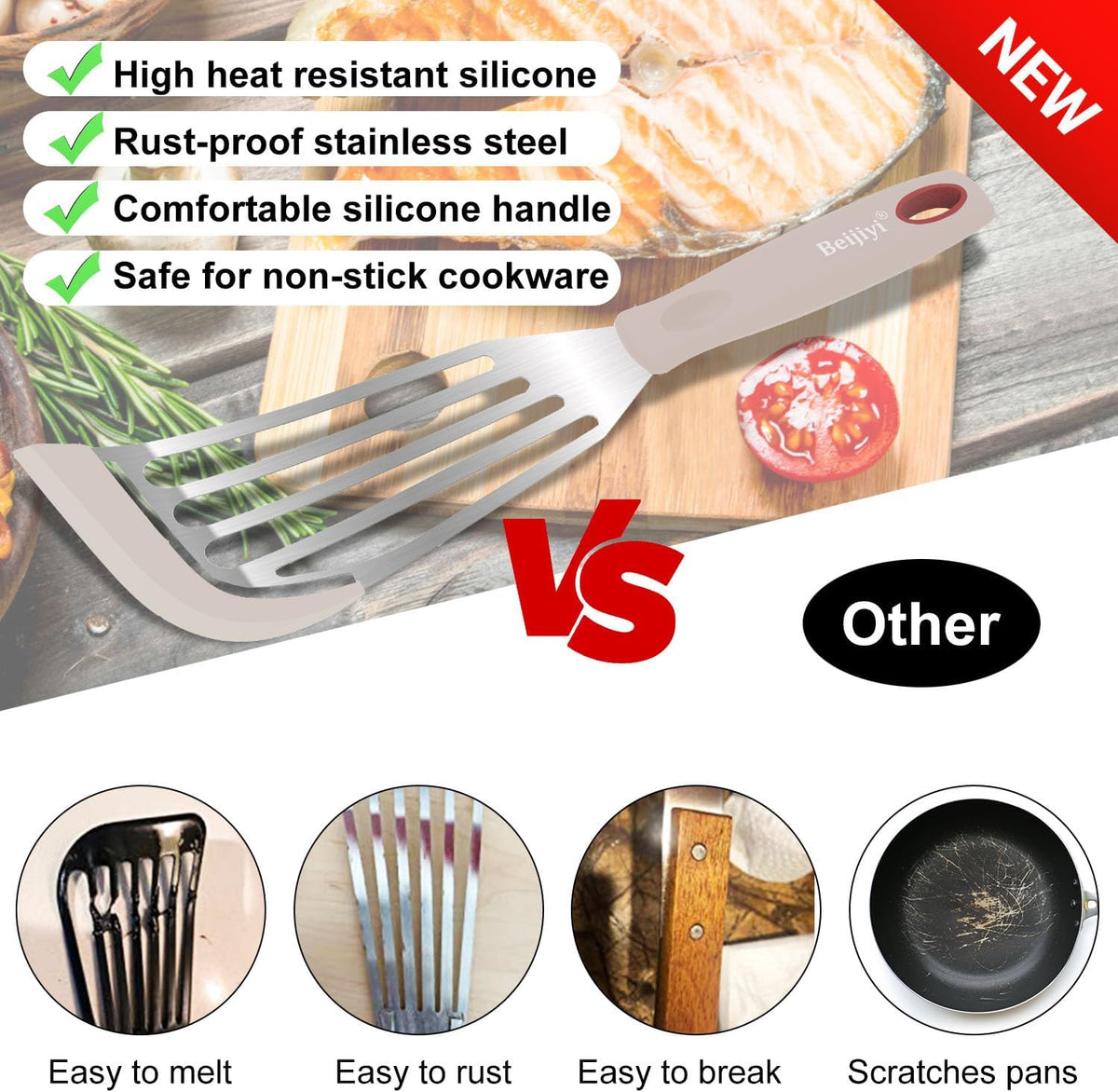 2-Piece Silicone Fish Spatula for Nonstick Cookware, Heat Resistant