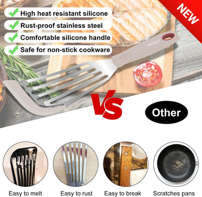 2-Piece Silicone Fish Spatula for Nonstick Cookware, Heat Resistant