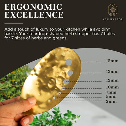 Brass Herb Stripper Bowl - Handmade with 7 Hole Sizes, Shreds and Catches | Hand-Hammered Kitchen Gadget for Kale, Rosemary, Thyme, Basil, 5.5 x 3.5 In. Herb Cutter and Peeler