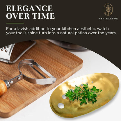Brass Herb Stripper Bowl - Handmade with 7 Hole Sizes, Shreds and Catches | Hand-Hammered Kitchen Gadget for Kale, Rosemary, Thyme, Basil, 5.5 x 3.5 In. Herb Cutter and Peeler