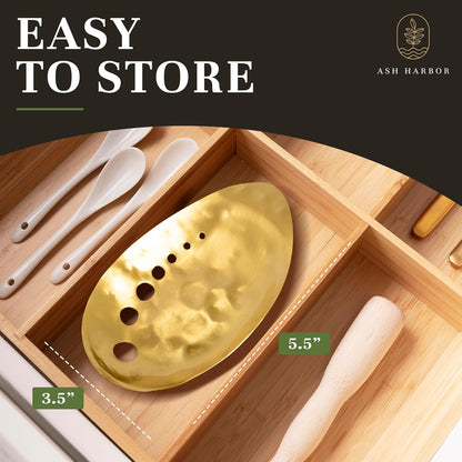Brass Herb Stripper Bowl - Handmade with 7 Hole Sizes, Shreds and Catches | Hand-Hammered Kitchen Gadget for Kale, Rosemary, Thyme, Basil, 5.5 x 3.5 In. Herb Cutter and Peeler