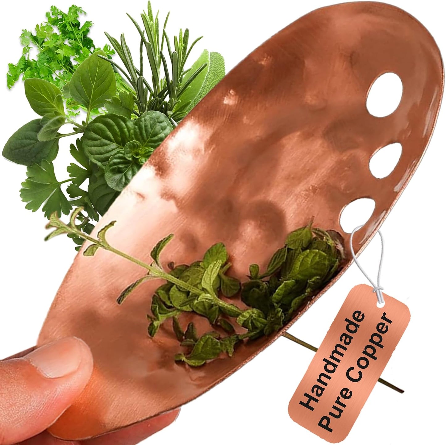 Brass Herb Stripper Bowl - Handmade with 7 Hole Sizes, Shreds and Catches | Hand-Hammered Kitchen Gadget for Kale, Rosemary, Thyme, Basil, 5.5 x 3.5 In. Herb Cutter and Peeler