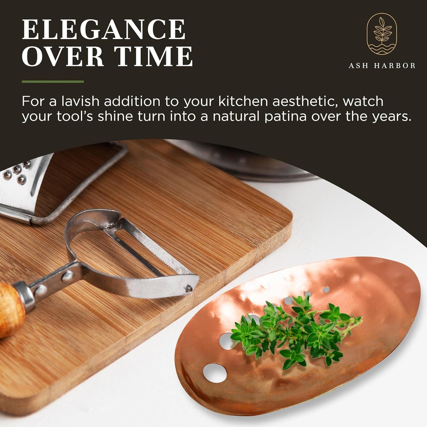 Brass Herb Stripper Bowl - Handmade with 7 Hole Sizes, Shreds and Catches | Hand-Hammered Kitchen Gadget for Kale, Rosemary, Thyme, Basil, 5.5 x 3.5 In. Herb Cutter and Peeler