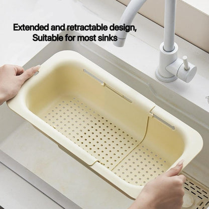 Kitchen Sink Colander, Extendable Strainer Basket Over The Sink for Wash Vegetables and Fruits, Drain Cooked Pasta and Dry Dishes 13.6"-18.7" L x 7.87" W x 2.76" H - Cream
