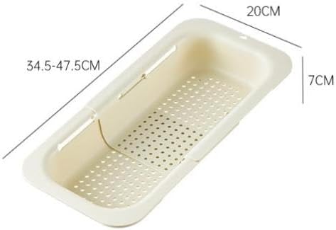 Kitchen Sink Colander, Extendable Strainer Basket Over The Sink for Wash Vegetables and Fruits, Drain Cooked Pasta and Dry Dishes 13.6"-18.7" L x 7.87" W x 2.76" H - Cream