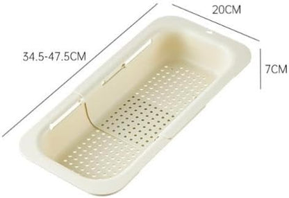 Kitchen Sink Colander, Extendable Strainer Basket Over The Sink for Wash Vegetables and Fruits, Drain Cooked Pasta and Dry Dishes 13.6"-18.7" L x 7.87" W x 2.76" H - Cream