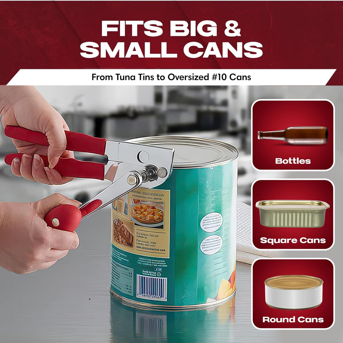 Chef Master Commercial Can Opener Heavy Duty - Manual Hand Crank for Large Cans with Anti-Slip Grip - Stainless Steel Restaurant Can Opener Manual for Seniors, Kitchen, Bars & Food Trucks - 90056