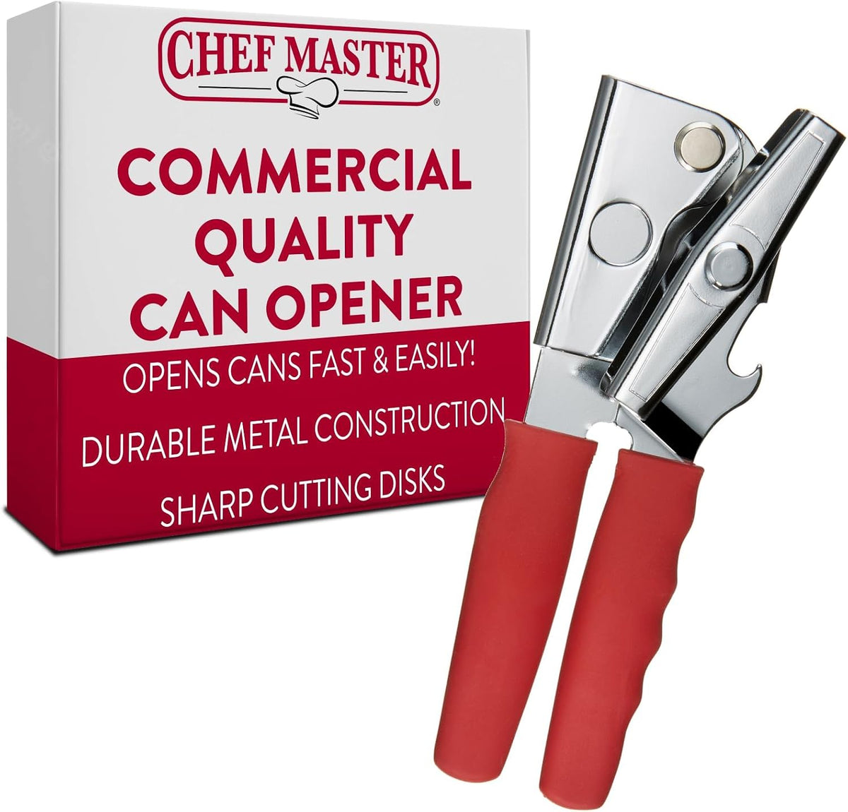 Chef Master Commercial Can Opener Heavy Duty - Manual Hand Crank for Large Cans with Anti-Slip Grip - Stainless Steel Restaurant Can Opener Manual for Seniors, Kitchen, Bars & Food Trucks - 90056