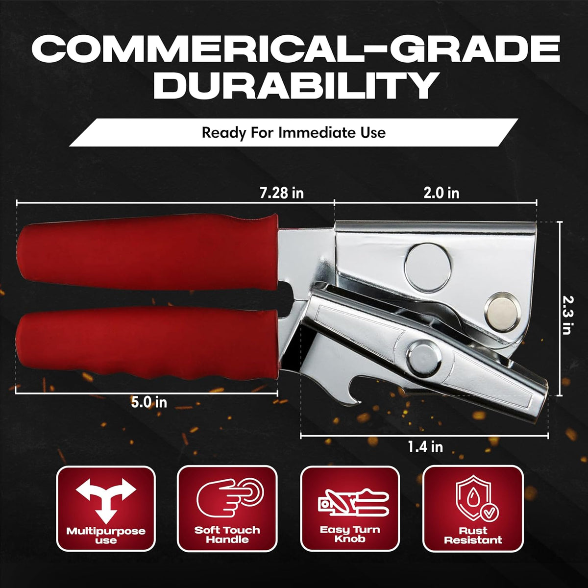 Chef Master Commercial Can Opener Heavy Duty - Manual Hand Crank for Large Cans with Anti-Slip Grip - Stainless Steel Restaurant Can Opener Manual for Seniors, Kitchen, Bars & Food Trucks - 90056