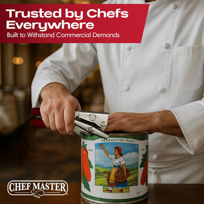 Chef Master Commercial Can Opener Heavy Duty - Manual Hand Crank for Large Cans with Anti-Slip Grip - Stainless Steel Restaurant Can Opener Manual for Seniors, Kitchen, Bars & Food Trucks - 90056