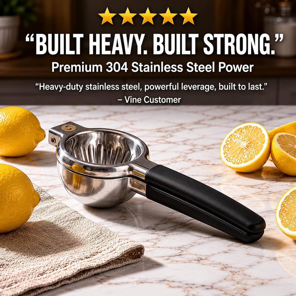 Handheld Lemon Squeezer Stainless Steel – Lemon Juicer, Lime Squeezer With Large Bowl Size & Non-Slip Handles – Citrus Squeezer for Holiday Cooking & Christmas Dinner, New Year Cocktails