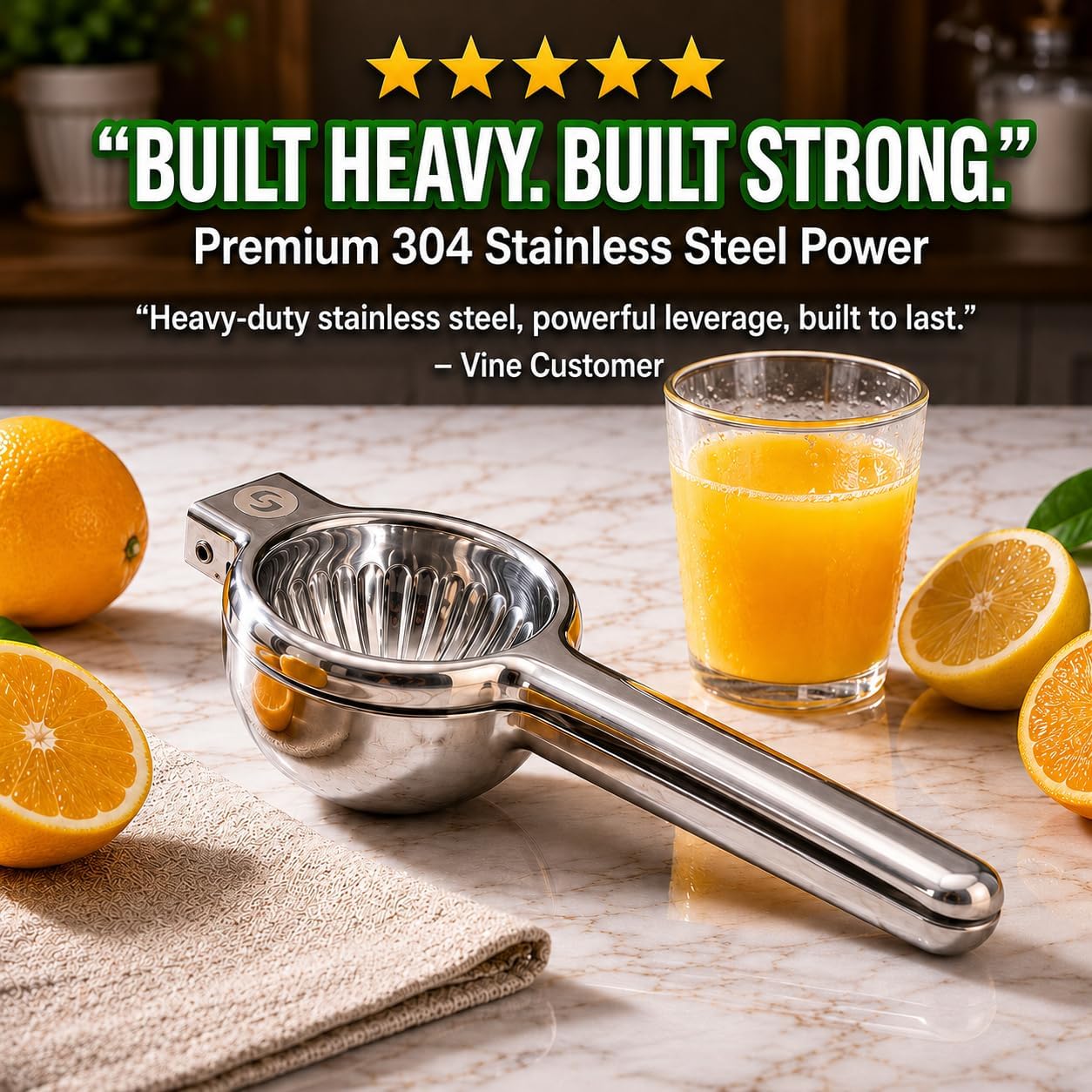 Handheld Lemon Squeezer Stainless Steel – Lemon Juicer, Lime Squeezer With Large Bowl Size & Non-Slip Handles – Citrus Squeezer for Holiday Cooking & Christmas Dinner, New Year Cocktails