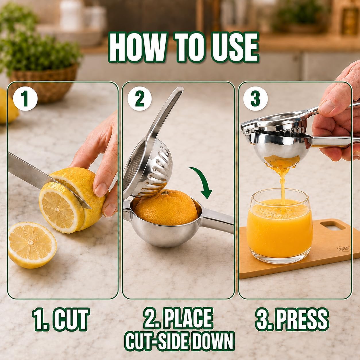 Handheld Lemon Squeezer Stainless Steel – Lemon Juicer, Lime Squeezer With Large Bowl Size & Non-Slip Handles – Citrus Squeezer for Holiday Cooking & Christmas Dinner, New Year Cocktails