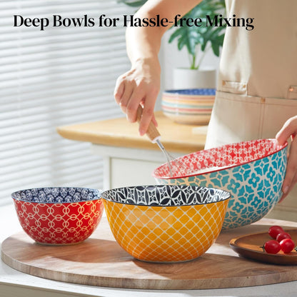 Mixing Bowls, Ceramic Mixing Bowls for Kitchen, Colorful Vibrant Nesting Bowls for Cooking, Baking, Prepping, Serving, Salad, Housewarming Gift, Microwave Dishwasher Safe, 3.7/2/1 Qt, Set of 3