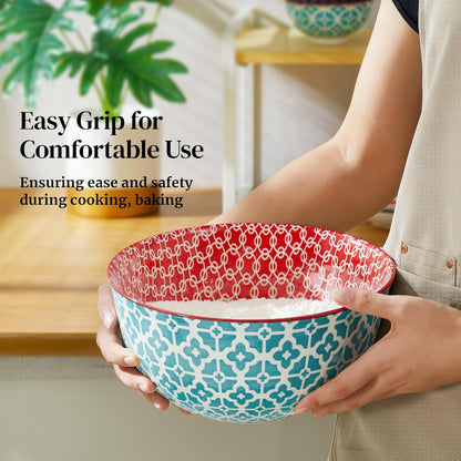 Mixing Bowls, Ceramic Mixing Bowls for Kitchen, Colorful Vibrant Nesting Bowls for Cooking, Baking, Prepping, Serving, Salad, Housewarming Gift, Microwave Dishwasher Safe, 3.7/2/1 Qt, Set of 3