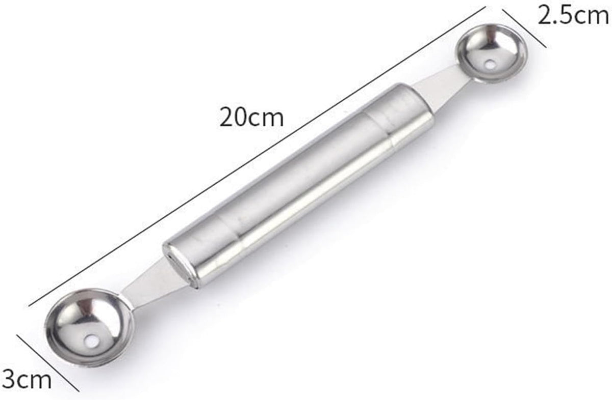 Double Melon Baller, Double Ended Headed Fruit Ice Cream Ball Spoon Stainless Steel Melon Baller Scoop for Watermelon, Ice Cream, Fruits, Meatball