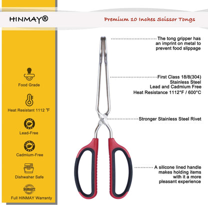 Stainless Steel Scissor Tongs 10-Inch and 12-Inch Set, Set of 2