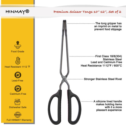 Stainless Steel Scissor Tongs 10-Inch and 12-Inch Set, Set of 2