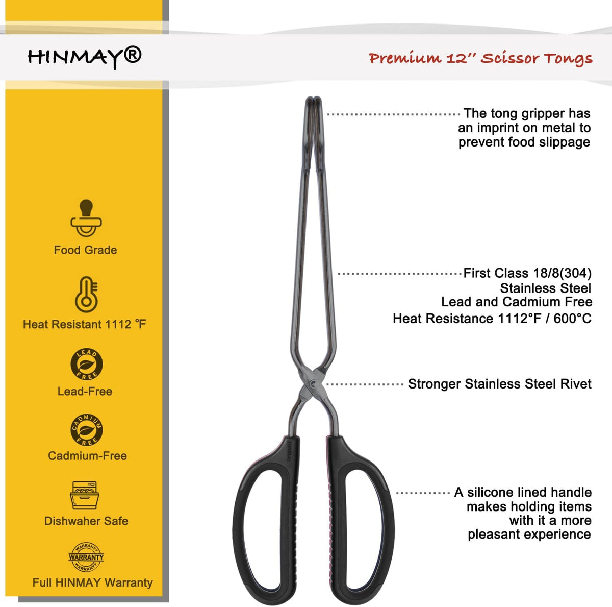 Stainless Steel Scissor Tongs 10-Inch and 12-Inch Set, Set of 2