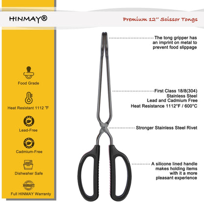 Stainless Steel Scissor Tongs 10-Inch and 12-Inch Set, Set of 2
