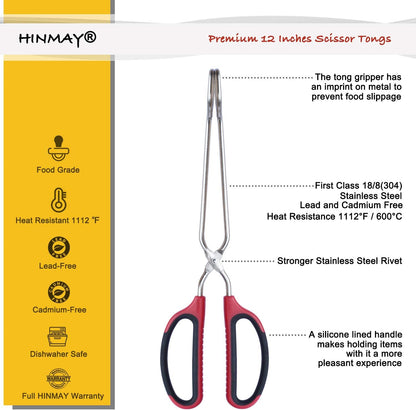 Stainless Steel Scissor Tongs 10-Inch and 12-Inch Set, Set of 2