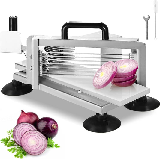 Commercial Tomato Slicer, 3/16-Inch Tomato Cutter Vegetable Slicer, Manual Tomato Cutter with Built-in Cutting Board, Stainless Steel Blades for Restaurant or Home Use