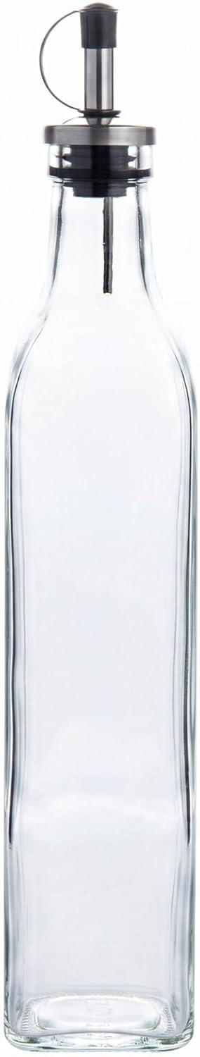 RW Base 16.9 Ounce Olive Oil Dispenser 1 Kitchen Oil Dispenser Bottle - With Stainless Steel Pourer Non-Leaking Black Glass Olive Oil Pourer For Cooking Or Salad Dressings