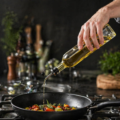 RW Base 16.9 Ounce Olive Oil Dispenser 1 Kitchen Oil Dispenser Bottle - With Stainless Steel Pourer Non-Leaking Black Glass Olive Oil Pourer For Cooking Or Salad Dressings