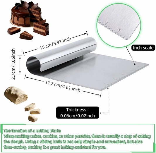 Stainless Steel Dough Scraper with Measuring Scale - Multi-Purpose Kitchen Tool for Baking, Pizza, Grilling, Pastry Cutter & Vegetable Chopper | Ergonomic Handle & Rust-Proof Design