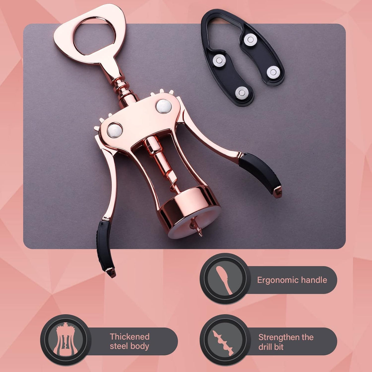 Wine Opener, Zinc Alloy Premium Wing Corkscrew Wine Bottle Opener with Multifunctional Bottles Opener, Upgrade