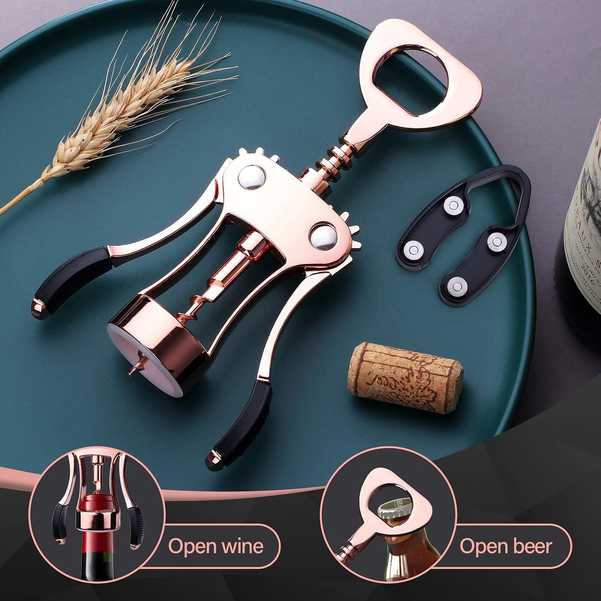 Wine Opener, Zinc Alloy Premium Wing Corkscrew Wine Bottle Opener with Multifunctional Bottles Opener, Upgrade