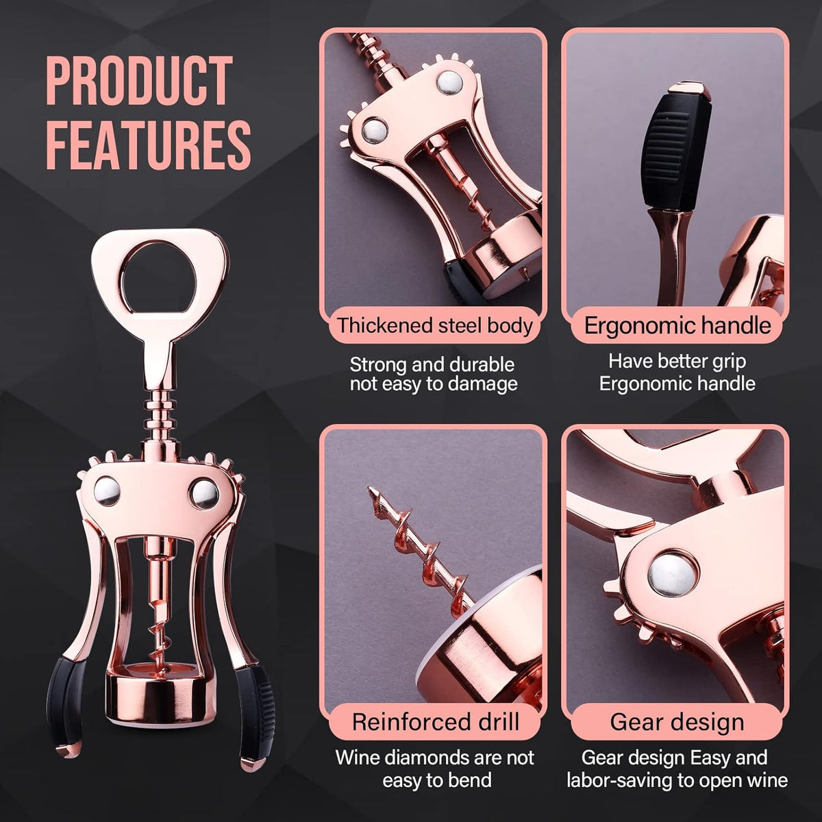 Wine Opener, Zinc Alloy Premium Wing Corkscrew Wine Bottle Opener with Multifunctional Bottles Opener, Upgrade