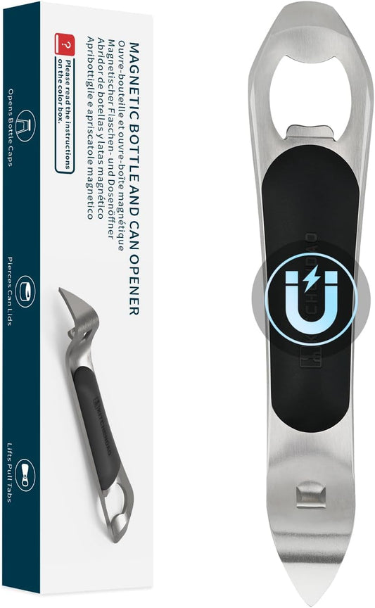 3 in 1 Magnetic Bottle and Can Opener for Refrigerator, Stainless Steel Manual Can Punch Opener with Soft-Touch Handle, Fridge Magnet Design for Easy Storage, Multi-purpose Church Key