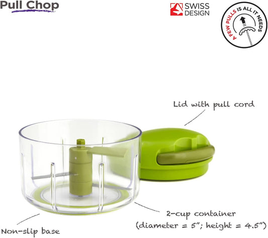 Pull Chop Chopper/Manual Food Processor with Cord Mechanism, Green, 2-Cup
