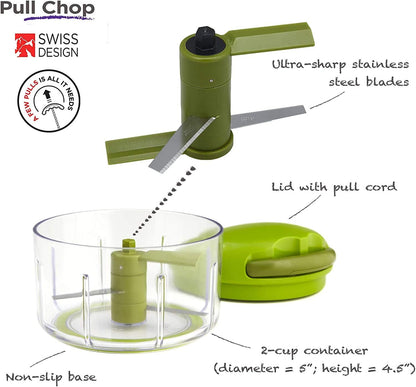 Pull Chop Chopper/Manual Food Processor with Cord Mechanism, Green, 2-Cup