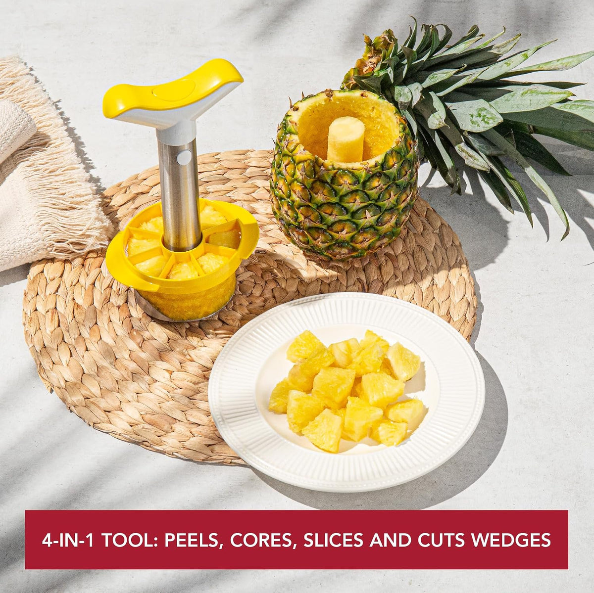 4874360, Pineapple Slicer & Wedger Stainless Steel/Yellow