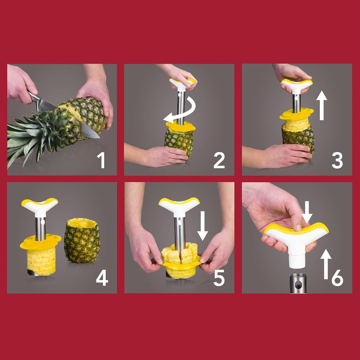 4874360, Pineapple Slicer & Wedger Stainless Steel/Yellow