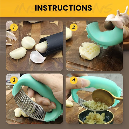 2026 Upgraded Garlic Press Rocker,Stainless Steel Garlic Press, Garlic Crusher with Peeler & Cleaning Brush, Garlic Chopper for Crushing Garlic, Kitchen Gadgets, Home Kitchen Tools (Green)