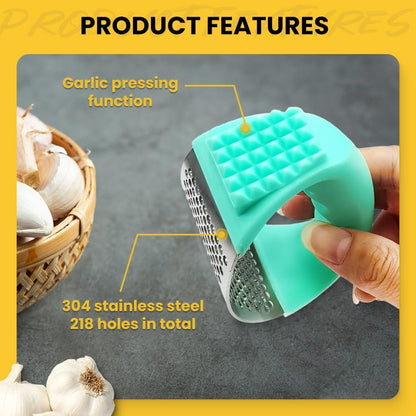 2026 Upgraded Garlic Press Rocker,Stainless Steel Garlic Press, Garlic Crusher with Peeler & Cleaning Brush, Garlic Chopper for Crushing Garlic, Kitchen Gadgets, Home Kitchen Tools (Green)