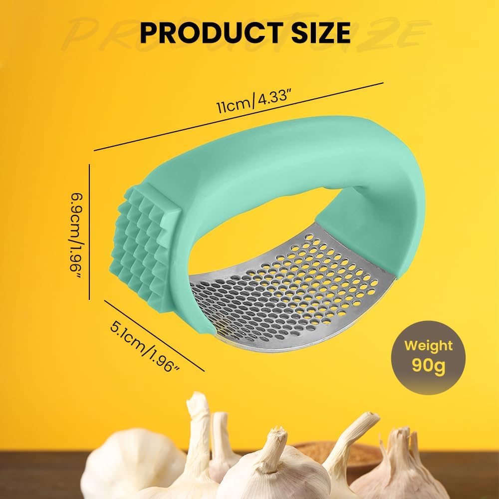2026 Upgraded Garlic Press Rocker,Stainless Steel Garlic Press, Garlic Crusher with Peeler & Cleaning Brush, Garlic Chopper for Crushing Garlic, Kitchen Gadgets, Home Kitchen Tools (Green)