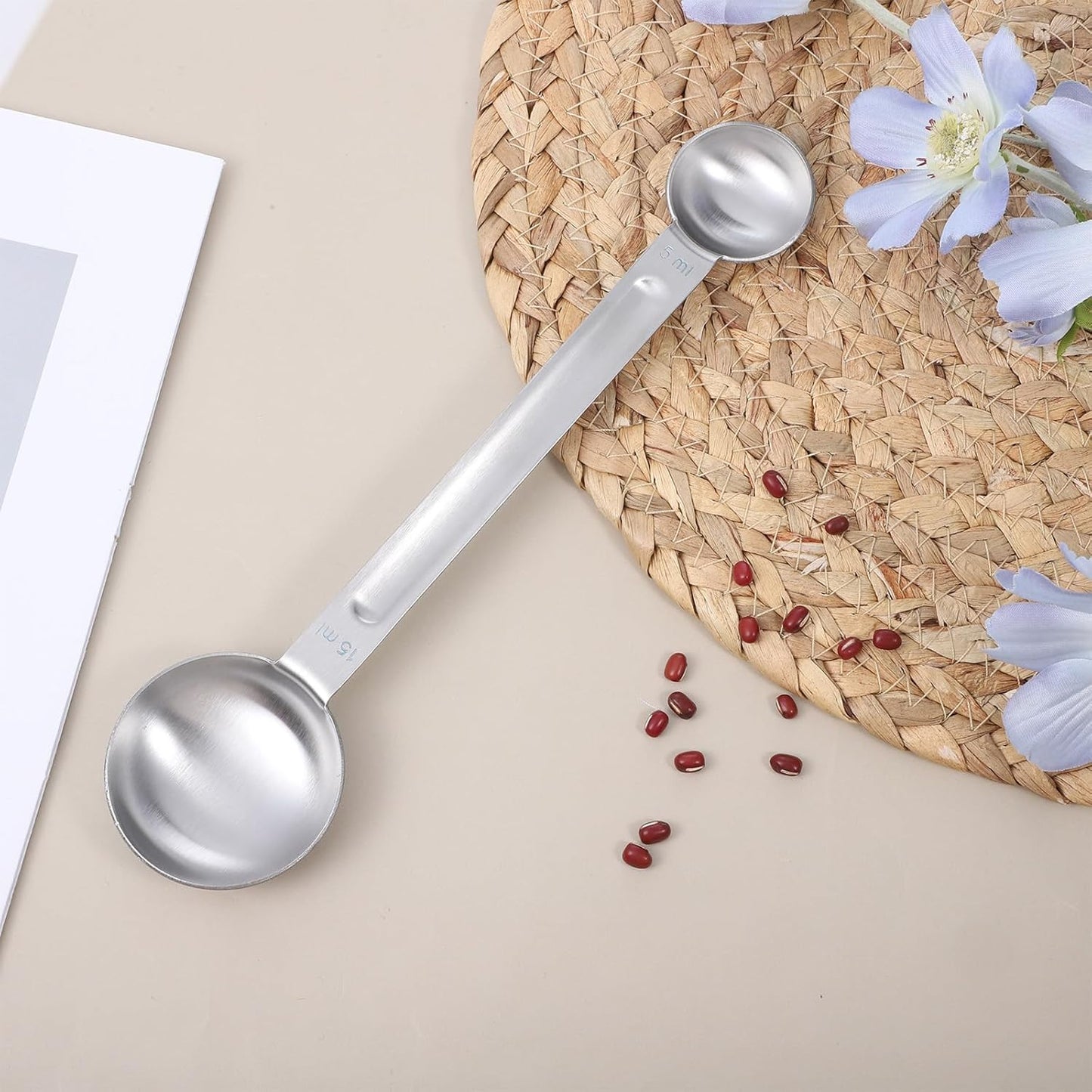 Tablespoon Measuring Spoon, Stainless Steel Coffee Scoop 1 Tsp (5ml) & 1 Tbsp (15ml) Double Ended Teaspoon and Tablespoon Scoop for Cooking Baking Kitchen Gadgets (Silver)
