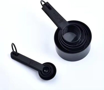 Ovenza Measuring Cups and Spoons Set, 10 Piece BPA-Free Plastic Kitchen Measuring Set, 5 Cups & 5 Spoons, Dishwasher Safe, Nesting Design for Baking and Cooking – Black