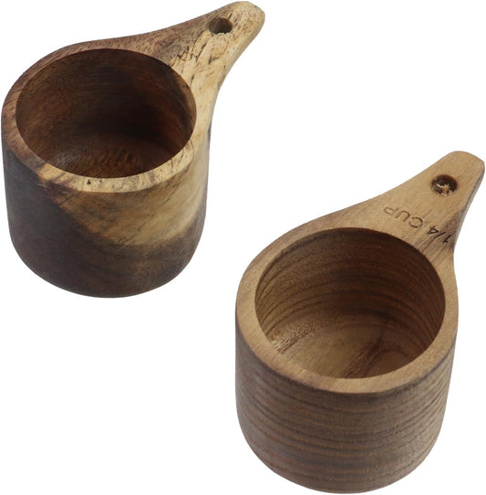 2 Pcs Wooden Measuring Cup 1/4 Cup Mini Coffee Scoop Kitchen Measure Tool Measuring Spoon for Coffee Beans Tea